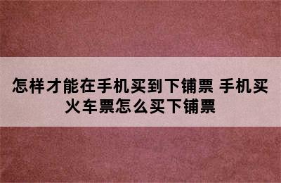 怎样才能在手机买到下铺票 手机买火车票怎么买下铺票